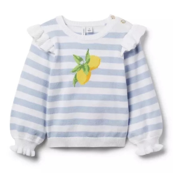 Janie and Jack Girls Striped Ruffle Lemon Sweater - Picture 1 of 9